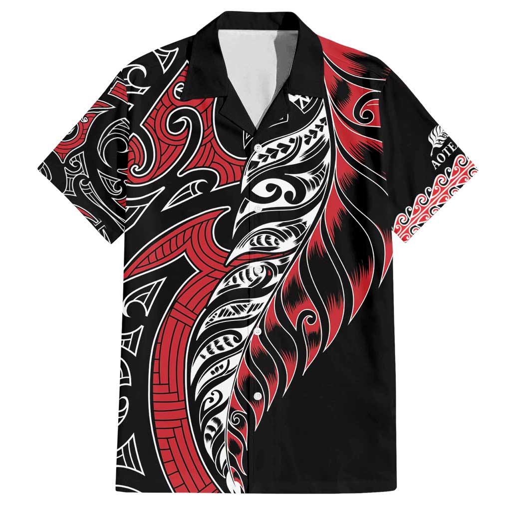 Koru Fern New Zealand Family Matching Off Shoulder Short Dress and Hawaiian Shirt Maori Tribal Pattern LT9 Dad's Shirt - Short Sleeve Red - Polynesian Pride