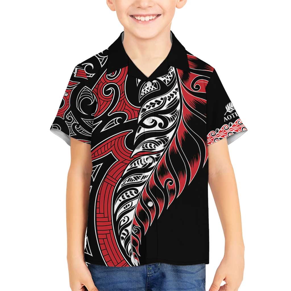 Koru Fern New Zealand Family Matching Summer Maxi Dress and Hawaiian Shirt Maori Tribal Pattern LT9 Son's Shirt Red - Polynesian Pride