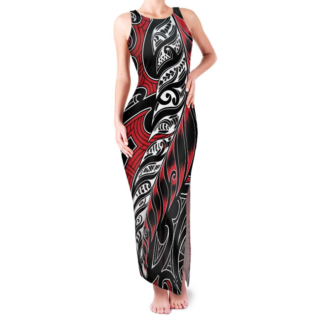 Koru Fern New Zealand Family Matching Tank Maxi Dress and Hawaiian Shirt Maori Tribal Pattern LT9 Mom's Dress Red - Polynesian Pride