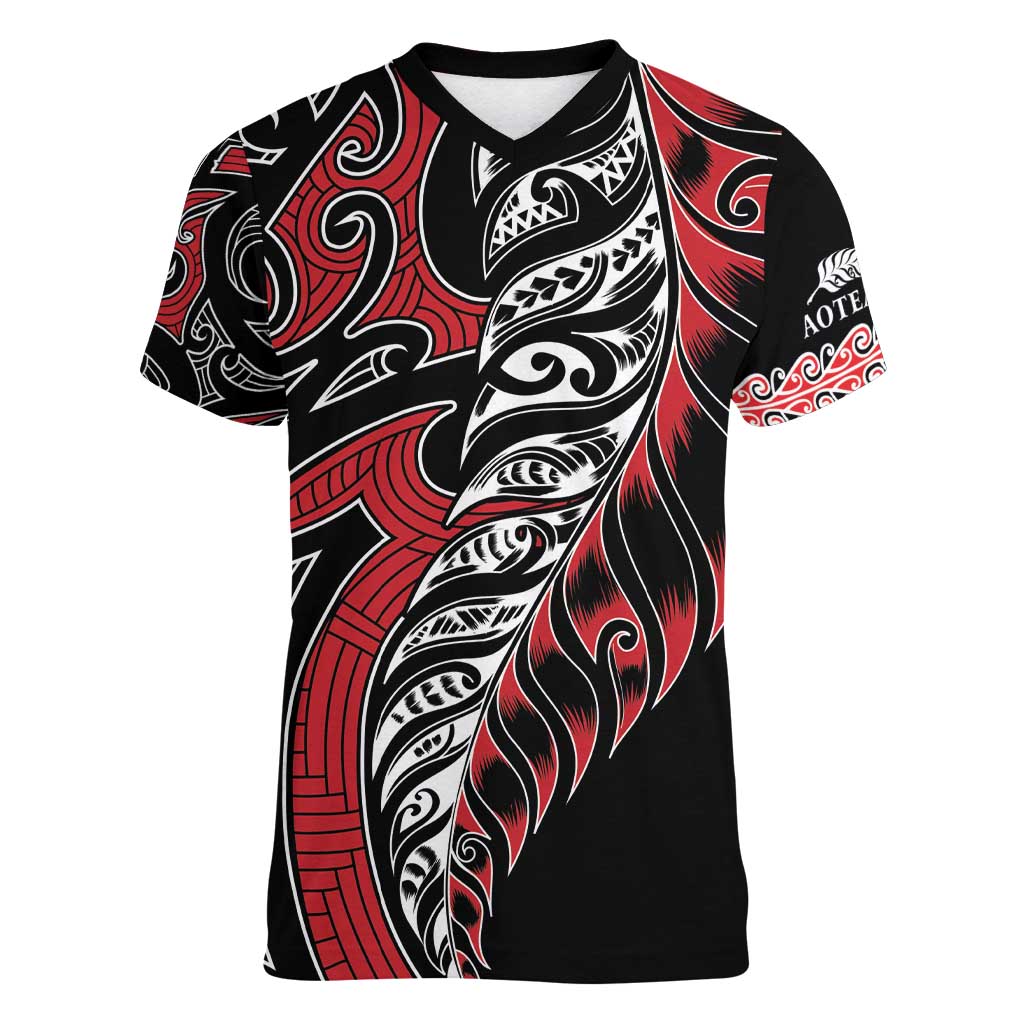 Koru Fern New Zealand Women V-Neck T-Shirt Maori Tribal Pattern