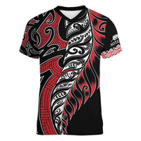 Koru Fern New Zealand Women V-Neck T-Shirt Maori Tribal Pattern