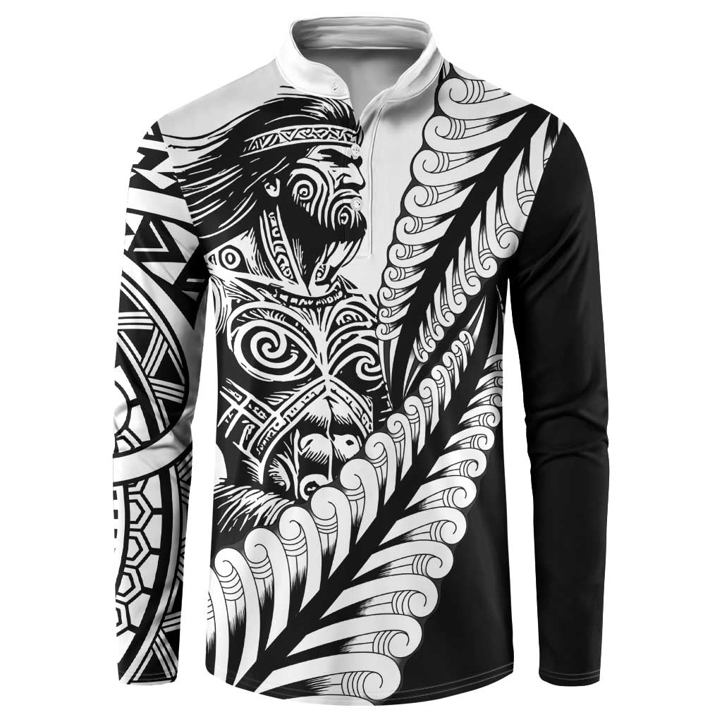 Koru Fern New Zealand Maori Tribal Warrior Button Sweatshirt LT9 Black - Polynesian Pride