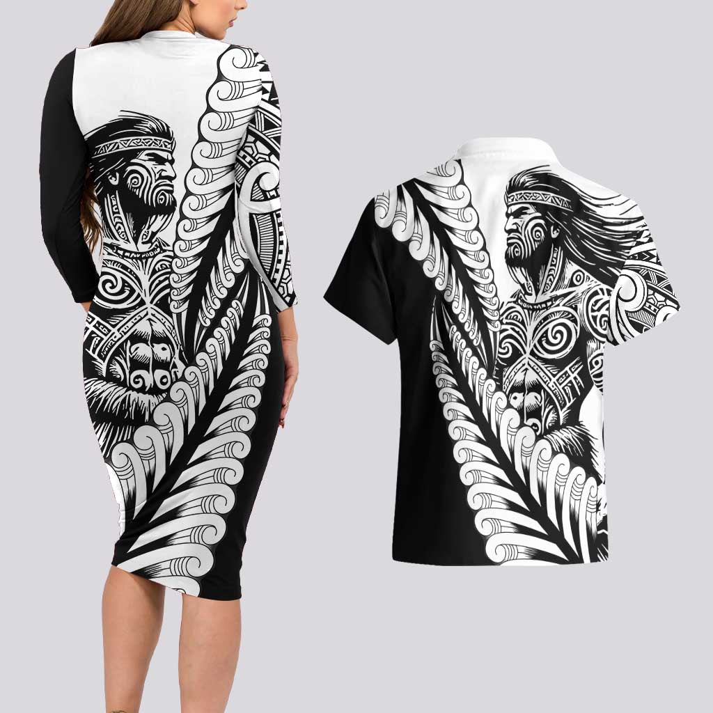 Koru Fern New Zealand Maori Tribal Warrior Couples Matching Long Sleeve Bodycon Dress and Hawaiian Shirt LT9 - Polynesian Pride