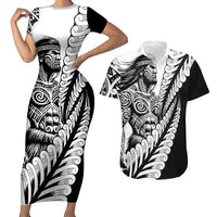 Koru Fern New Zealand Maori Tribal Warrior Couples Matching Short Sleeve Bodycon Dress and Hawaiian Shirt LT9 Black - Polynesian Pride