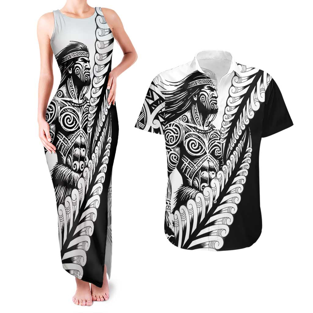Koru Fern New Zealand Maori Tribal Warrior Couples Matching Tank Maxi Dress and Hawaiian Shirt
