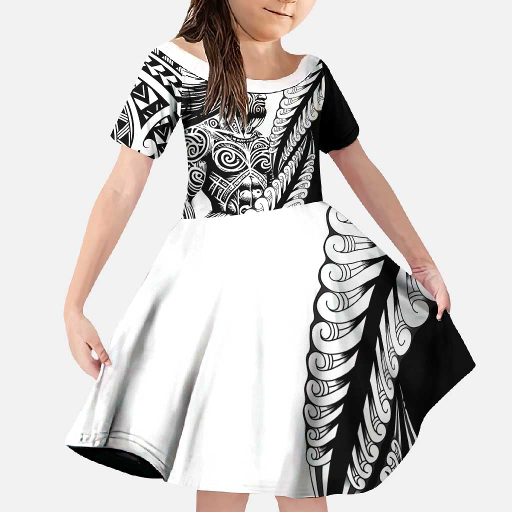 Koru Fern New Zealand Maori Tribal Warrior Family Matching Mermaid Dress and Hawaiian Shirt LT9 Daughter's Dress Black - Polynesian Pride
