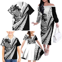 Koru Fern New Zealand Maori Tribal Warrior Family Matching Off The Shoulder Long Sleeve Dress and Hawaiian Shirt LT9 - Polynesian Pride