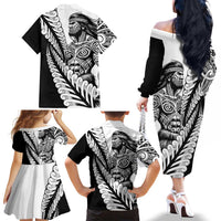 Koru Fern New Zealand Maori Tribal Warrior Family Matching Off The Shoulder Long Sleeve Dress and Hawaiian Shirt LT9 - Polynesian Pride