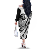 Koru Fern New Zealand Maori Tribal Warrior Family Matching Off The Shoulder Long Sleeve Dress and Hawaiian Shirt LT9 - Polynesian Pride