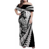 Koru Fern New Zealand Maori Tribal Warrior Family Matching Off Shoulder Maxi Dress and Hawaiian Shirt LT9 Mom's Dress Black - Polynesian Pride