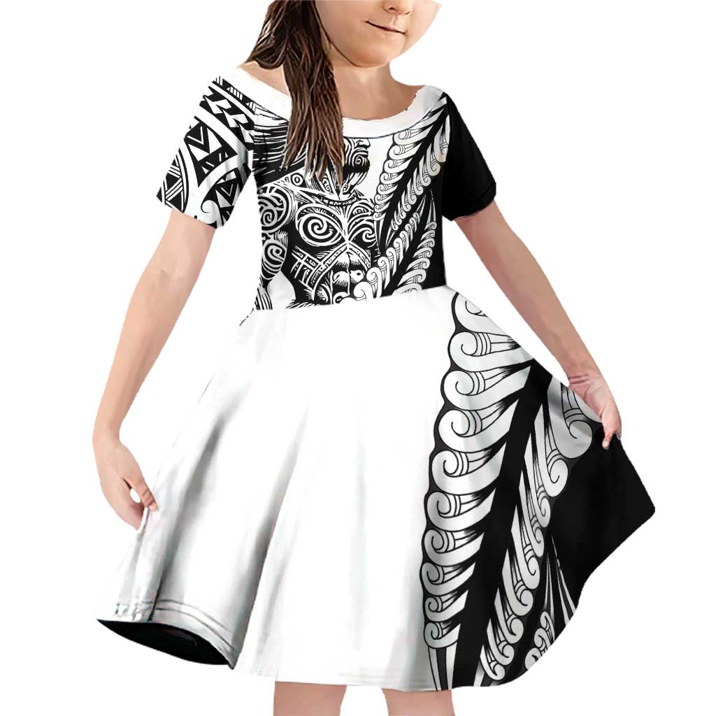 Koru Fern New Zealand Maori Tribal Warrior Family Matching Off Shoulder Short Dress and Hawaiian Shirt LT9 Daughter's Dress Black - Polynesian Pride