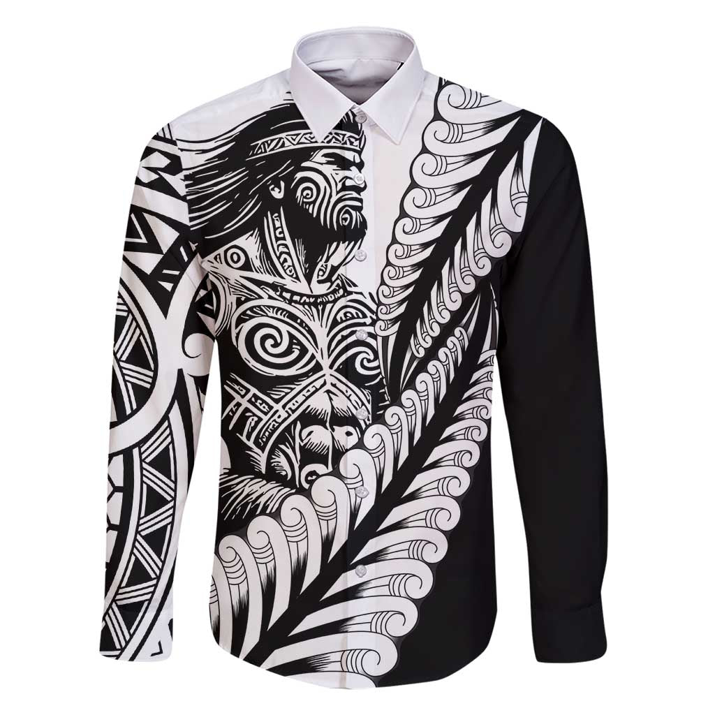 Koru Fern New Zealand Maori Tribal Warrior Family Matching Off Shoulder Short Dress and Hawaiian Shirt LT9 Dad's Shirt - Long Sleeve Black - Polynesian Pride