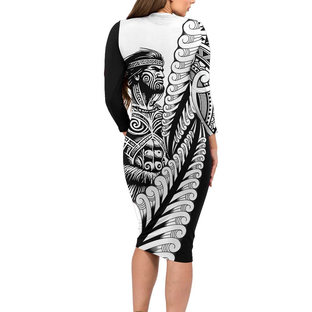 Koru Fern New Zealand Maori Tribal Warrior Long Sleeve Bodycon Dress LT9 - Polynesian Pride