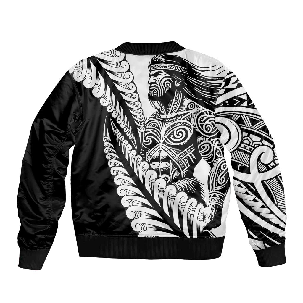 Koru Fern New Zealand Maori Tribal Warrior Sleeve Zip Bomber Jacket