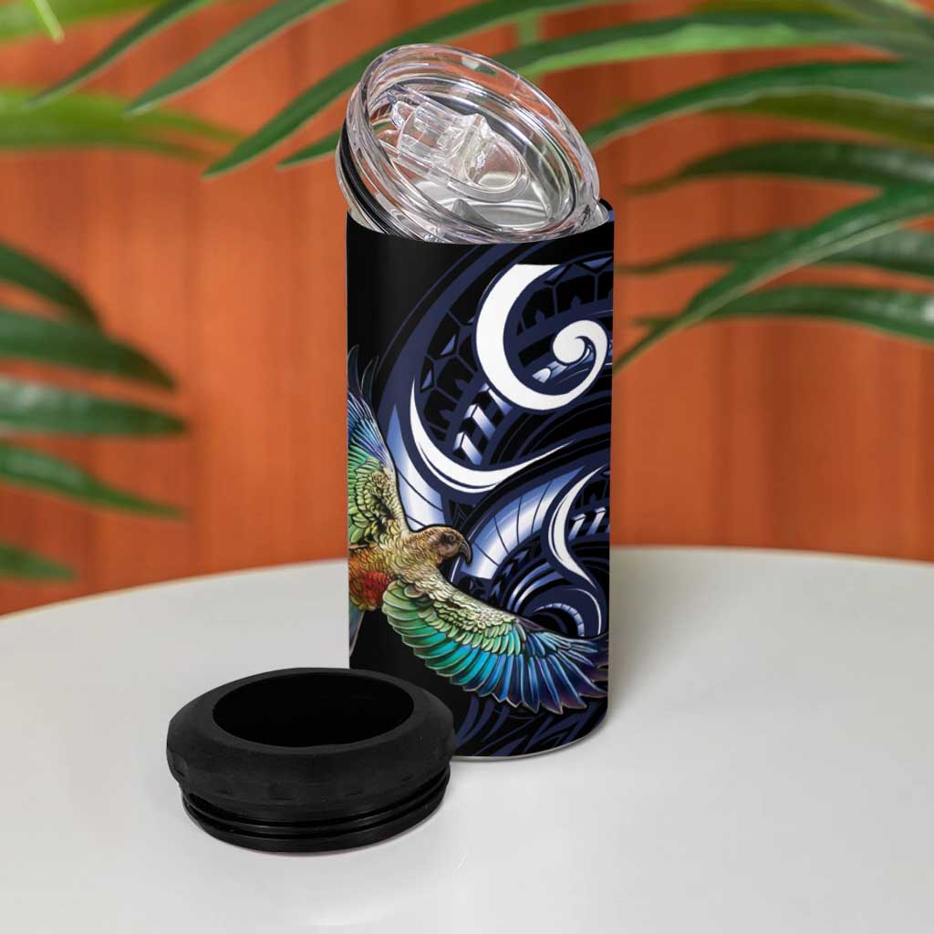 New Zealand Kea Bird Personalised 4 in 1 Can Cooler Tumbler Maori Tribal Koru Art LT9 - Polynesian Pride