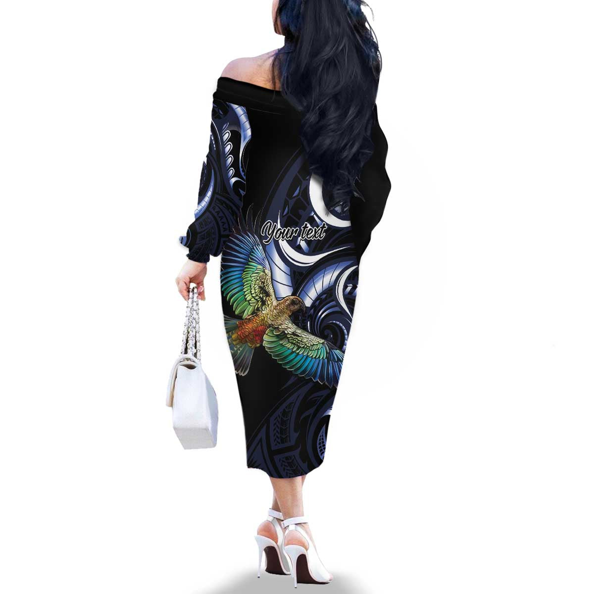 New Zealand Kea Bird Personalised Family Matching Off The Shoulder Long Sleeve Dress and Hawaiian Shirt Maori Tribal Koru Art LT9 - Polynesian Pride