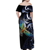 New Zealand Kea Bird Personalised Family Matching Off Shoulder Maxi Dress and Hawaiian Shirt Maori Tribal Koru Art LT9 - Polynesian Pride