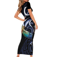 New Zealand Kea Bird Personalised Family Matching Short Sleeve Bodycon Dress and Hawaiian Shirt Maori Tribal Koru Art LT9 - Polynesian Pride