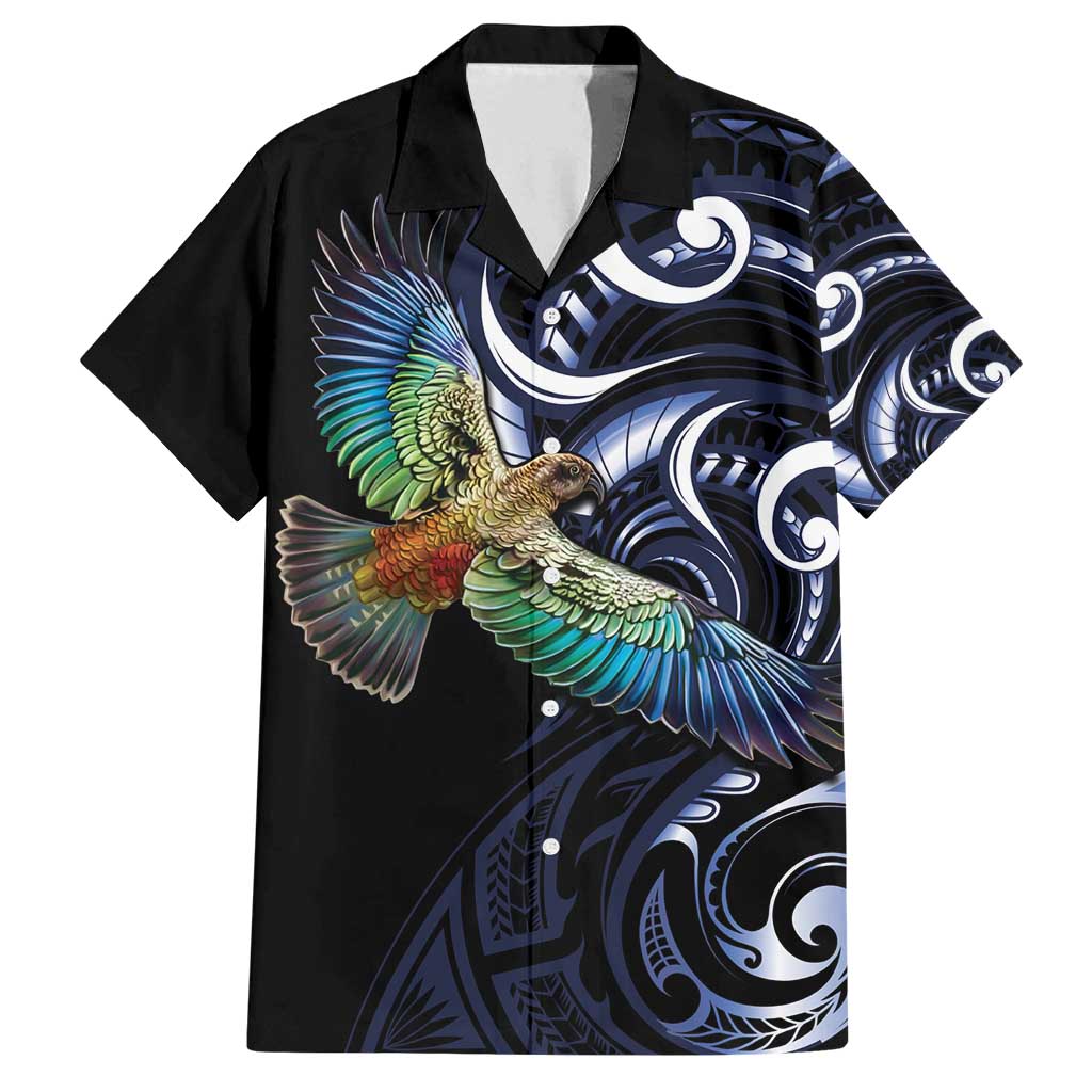 New Zealand Kea Bird Personalised Family Matching Tank Maxi Dress and Hawaiian Shirt Maori Tribal Koru Art LT9 Dad's Shirt - Short Sleeve Blue - Polynesian Pride