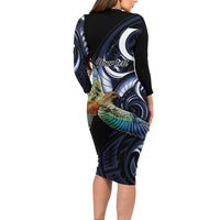 New Zealand Kea Bird Personalised Long Sleeve Bodycon Dress Maori Tribal Koru Art LT9 - Polynesian Pride