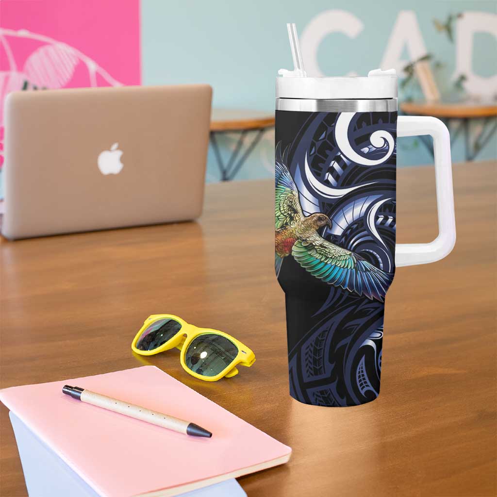 New Zealand Kea Bird Personalised Tumbler With Handle Maori Tribal Koru Art