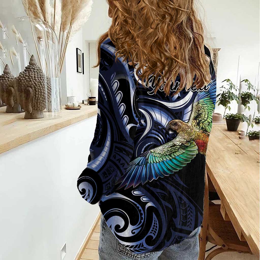 New Zealand Kea Bird Personalised Women Casual Shirt Maori Tribal Koru Art LT9 - Polynesian Pride