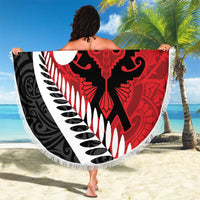 Silver Fern Koru Swirls with Maori Ta Moko Beach Blanket