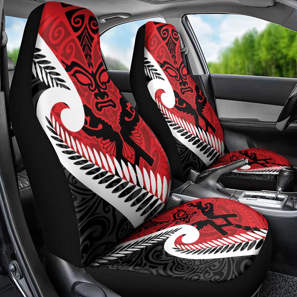 Silver Fern Koru Swirls with Maori Ta Moko Car Seat Cover LT9 - Polynesian Pride
