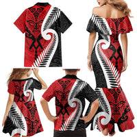 Silver Fern Koru Swirls with Maori Ta Moko Family Matching Mermaid Dress and Hawaiian Shirt LT9 - Polynesian Pride