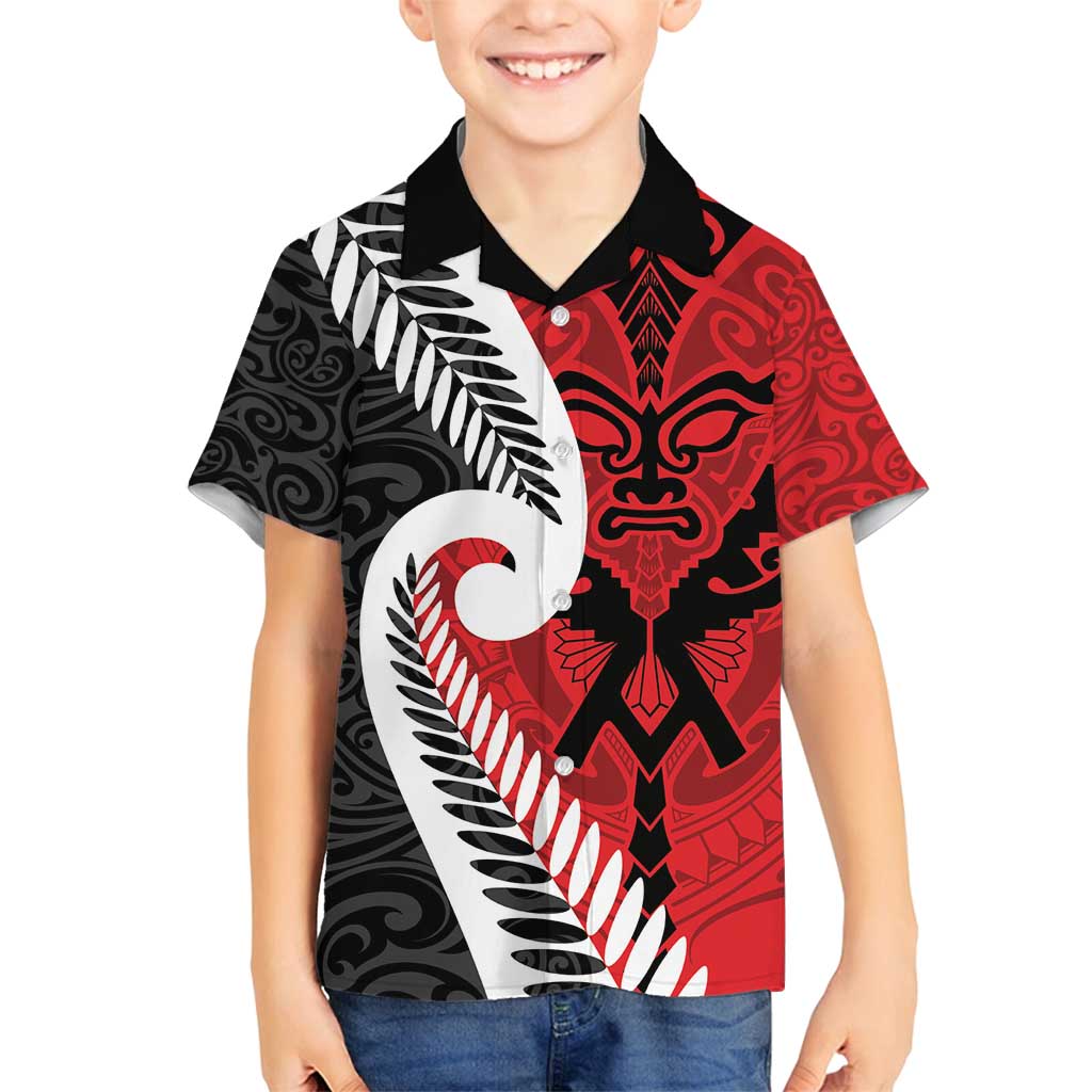 Silver Fern Koru Swirls with Maori Ta Moko Family Matching Off Shoulder Maxi Dress and Hawaiian Shirt LT9 Son's Shirt Red - Polynesian Pride