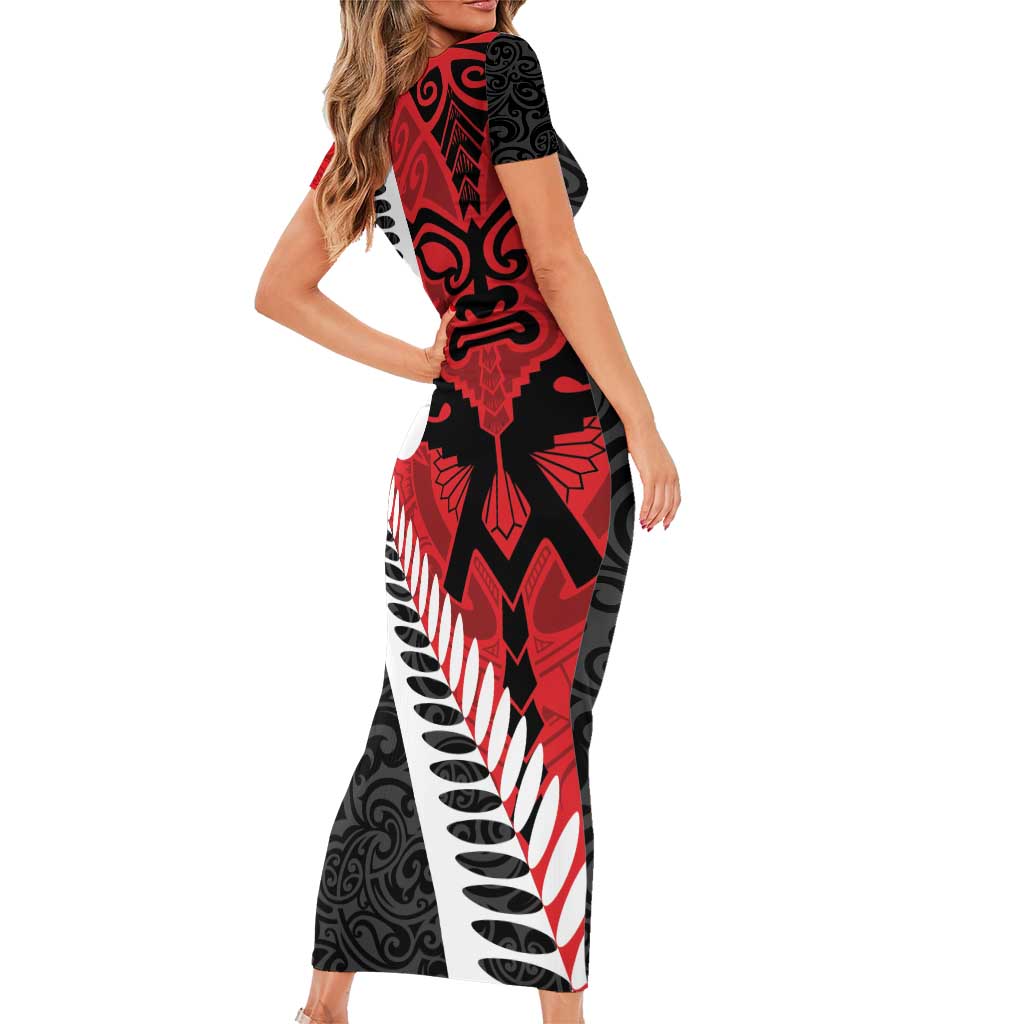 Silver Fern Koru Swirls with Maori Ta Moko Family Matching Short Sleeve Bodycon Dress and Hawaiian Shirt LT9 - Polynesian Pride