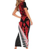 Silver Fern Koru Swirls with Maori Ta Moko Family Matching Short Sleeve Bodycon Dress and Hawaiian Shirt LT9 - Polynesian Pride