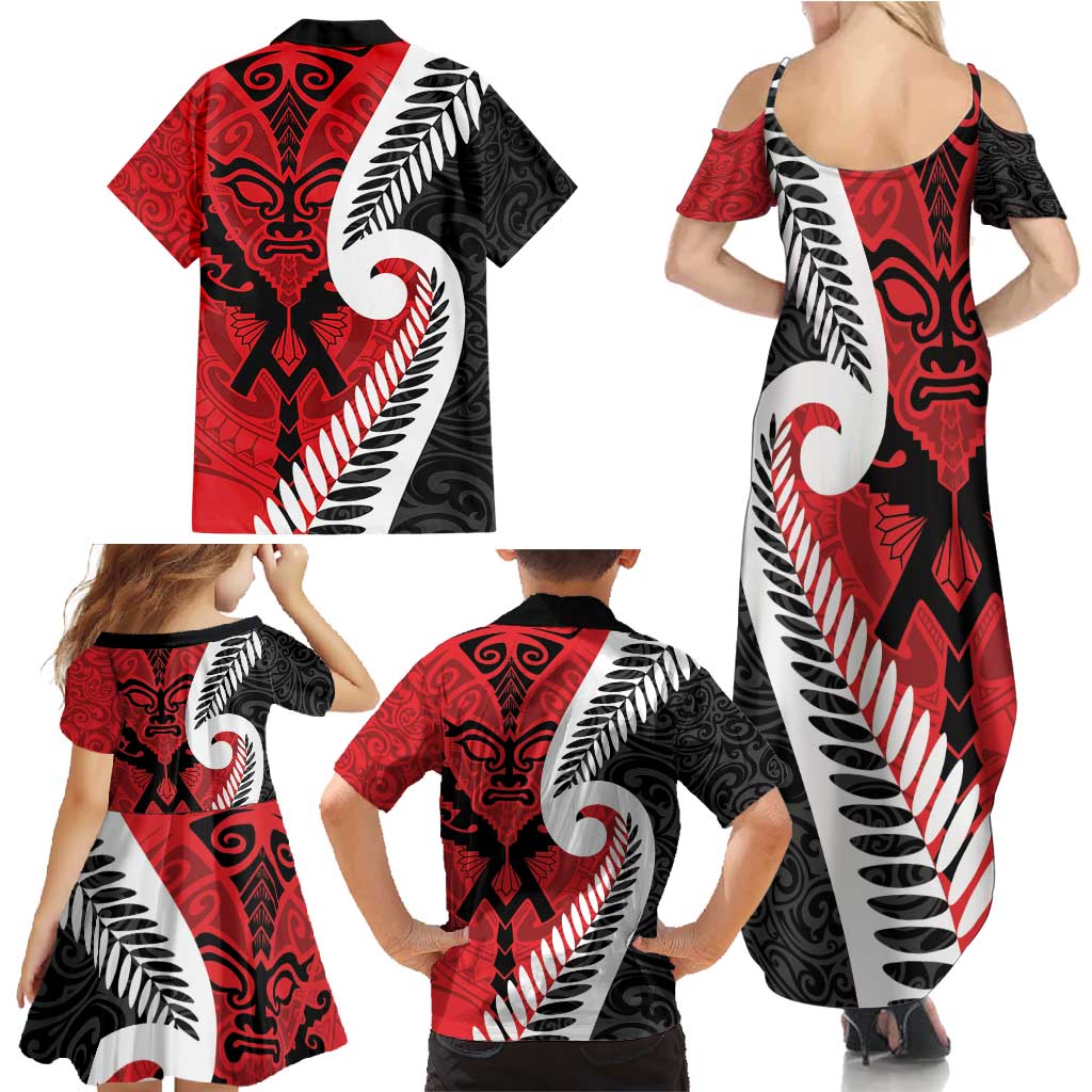 Silver Fern Koru Swirls with Maori Ta Moko Family Matching Summer Maxi Dress and Hawaiian Shirt LT9 - Polynesian Pride