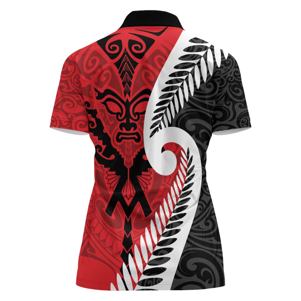 Silver Fern Koru Swirls with Maori Ta Moko Women Polo Shirt
