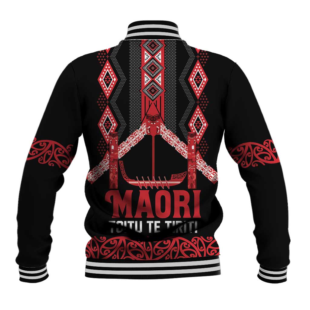 Toitu Te Tiriti Waitangi Baseball Jacket Black Wharenui House - Polynesian Pride