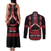 Toitu Te Tiriti Waitangi Couples Matching Tank Maxi Dress and Long Sleeve Button Shirt Black Wharenui House - Polynesian Pride