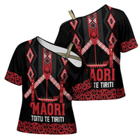Toitu Te Tiriti Waitangi Cross Shoulder Shirt Black Wharenui House - Polynesian Pride