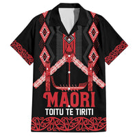 Toitu Te Tiriti Waitangi Family Matching Off The Shoulder Long Sleeve Dress and Hawaiian Shirt Black Wharenui House LT9 Dad's Shirt - Short Sleeve Black - Polynesian Pride