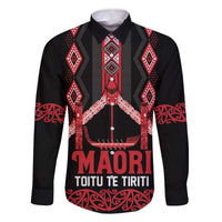 Toitu Te Tiriti Waitangi Family Matching Off The Shoulder Long Sleeve Dress and Hawaiian Shirt Black Wharenui House LT9 Dad's Shirt - Long Sleeve Black - Polynesian Pride