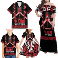 Toitu Te Tiriti Waitangi Family Matching Off Shoulder Maxi Dress and Hawaiian Shirt Black Wharenui House LT9 - Polynesian Pride