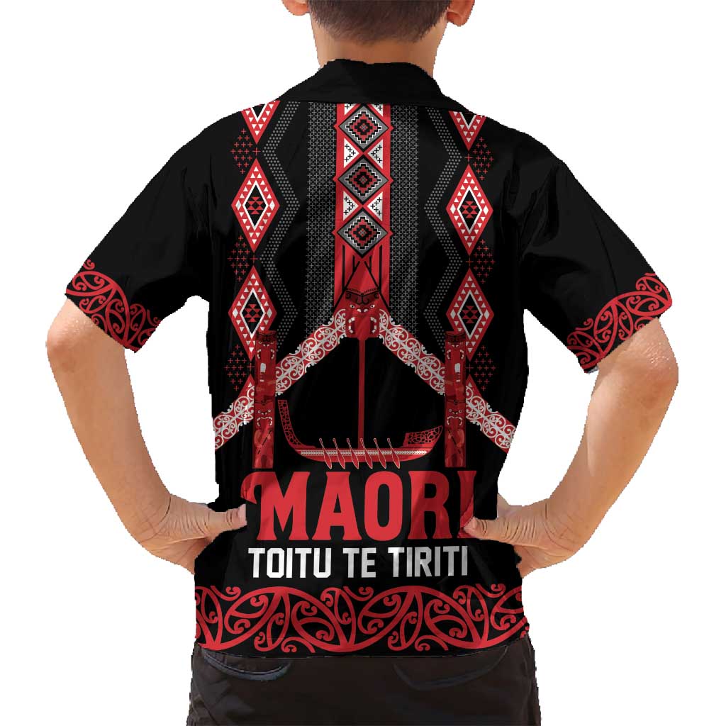 Toitu Te Tiriti Waitangi Family Matching Off Shoulder Short Dress and Hawaiian Shirt Black Wharenui House LT9 - Polynesian Pride