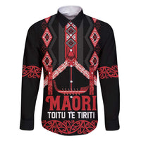 Toitu Te Tiriti Waitangi Family Matching Short Sleeve Bodycon Dress and Hawaiian Shirt Black Wharenui House LT9 Dad's Shirt - Long Sleeve Black - Polynesian Pride