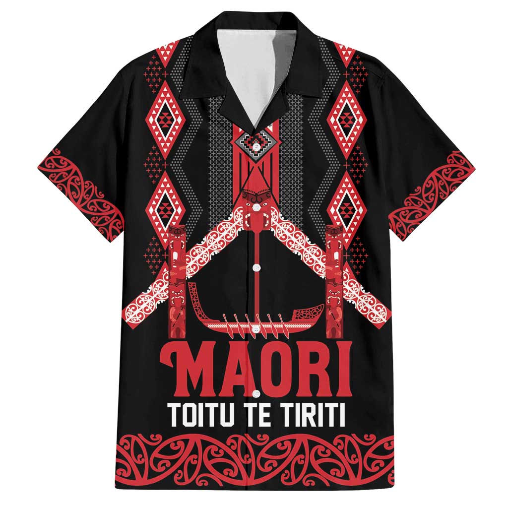 Toitu Te Tiriti Waitangi Family Matching Summer Maxi Dress and Hawaiian Shirt Black Wharenui House LT9 Dad's Shirt - Short Sleeve Black - Polynesian Pride