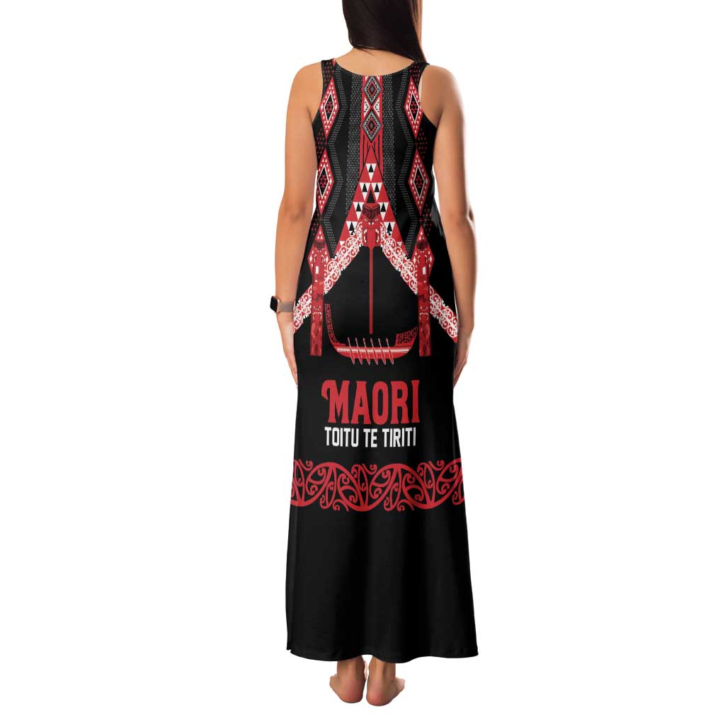 Toitu Te Tiriti Waitangi Family Matching Tank Maxi Dress and Hawaiian Shirt Black Wharenui House LT9 - Polynesian Pride