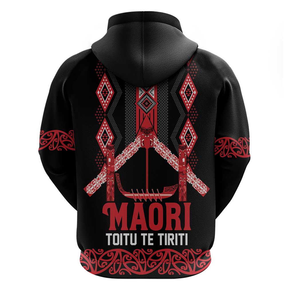 Toitu Te Tiriti Waitangi Hoodie Black Wharenui House LT9 - Polynesian Pride