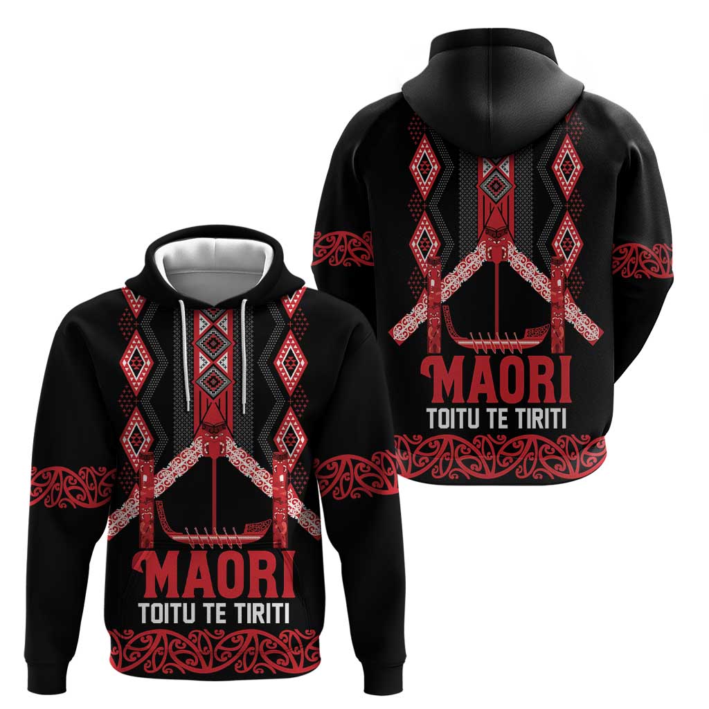 Toitu Te Tiriti Waitangi Hoodie Black Wharenui House LT9 - Polynesian Pride