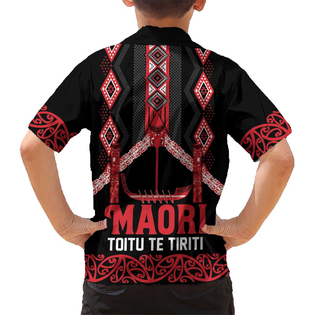 Toitu Te Tiriti Waitangi Kid Hawaiian Shirt Black Wharenui House - Polynesian Pride