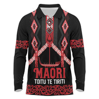 Toitu Te Tiriti Waitangi Long Sleeve Polo Shirt Black Wharenui House - Polynesian Pride