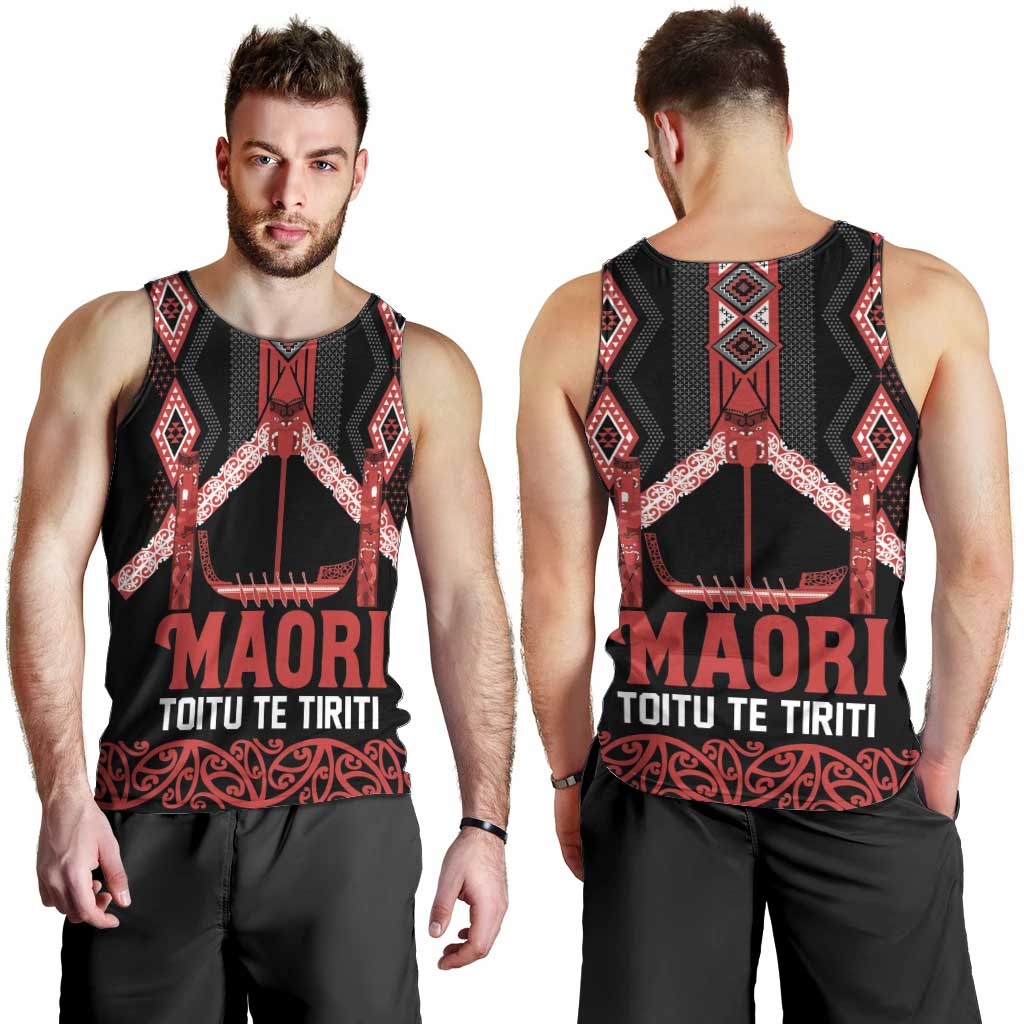 Toitu Te Tiriti Waitangi Men Tank Top Black Wharenui House LT9 - Polynesian Pride