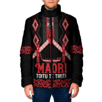 Toitu Te Tiriti Waitangi Padded Jacket Black Wharenui House - Polynesian Pride